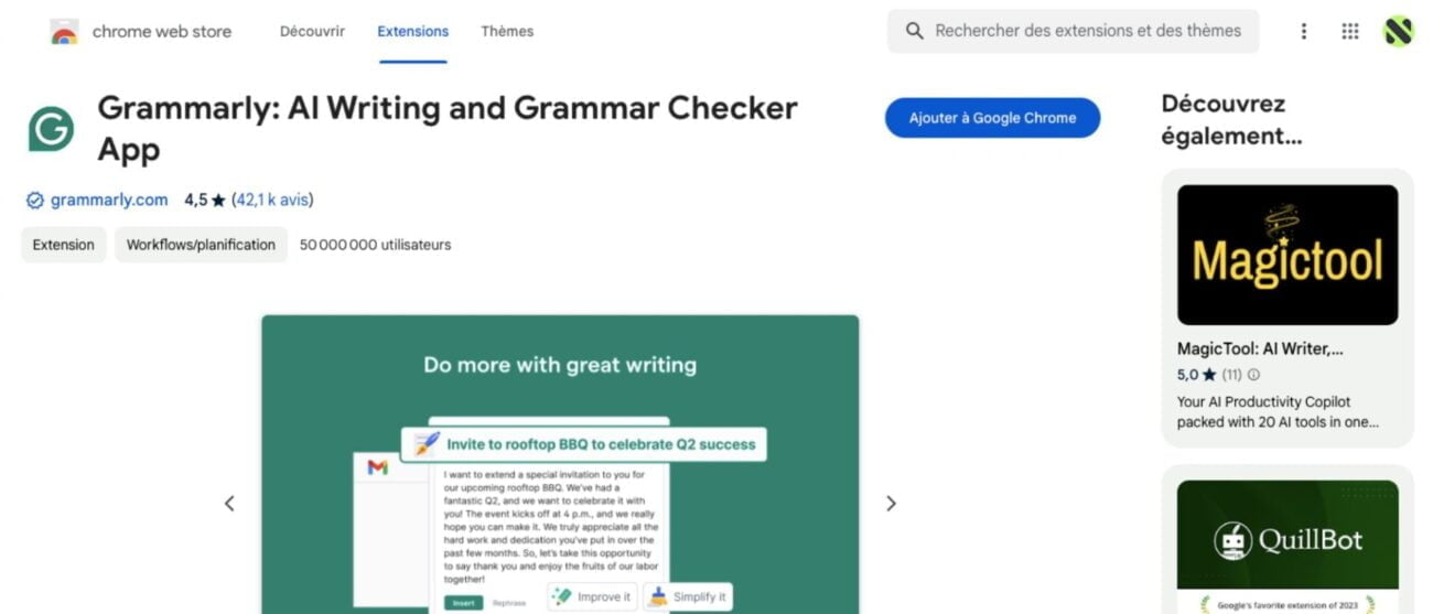 Extensions chrome IA - Grammarly