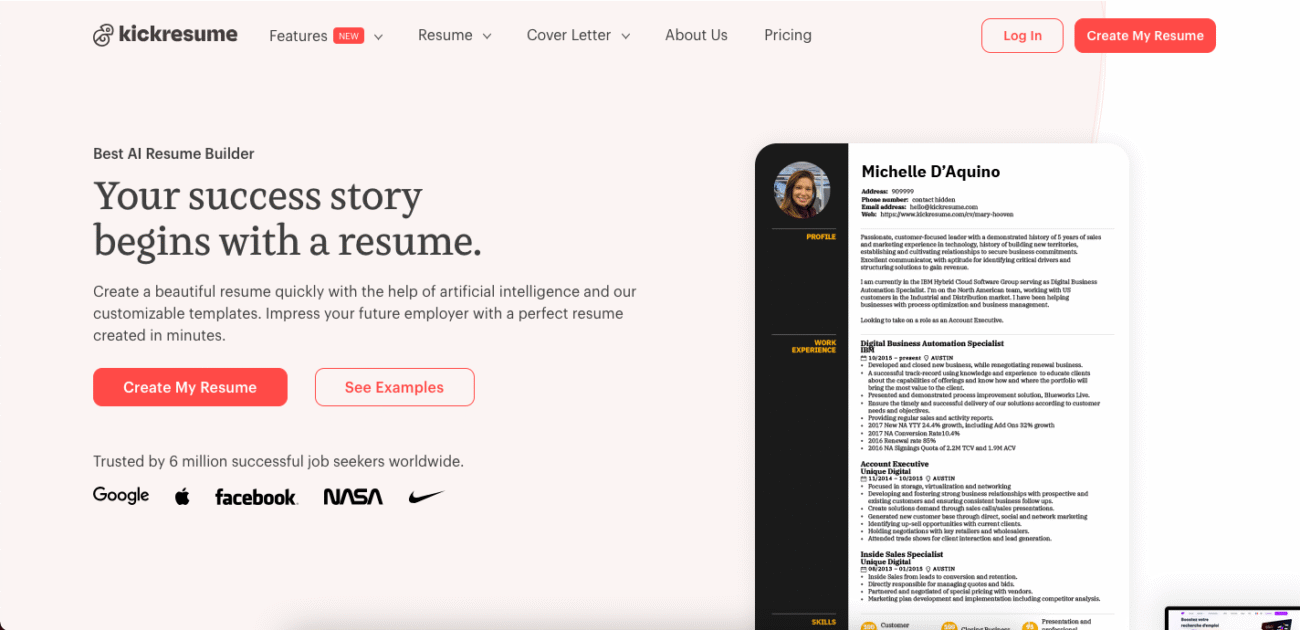 Kick resume - Outils IA pour la recherche d'emploi