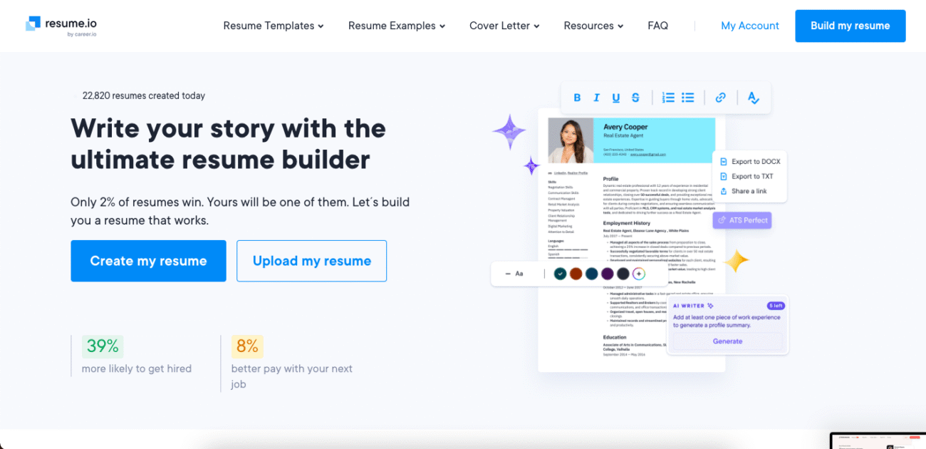 Resume.io - Outils IA pour la recherche d'emploi