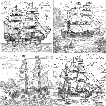 Midjourney Livre de Coloriage - Bateau Pirate