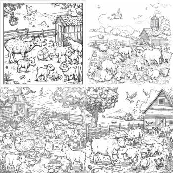 Midjourney Livre de Coloriage - Ferme d'animaux