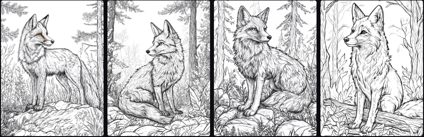 Prompt Midjourney pour Créer un Livre de Coloriage sur les Animaux de la Forêt
