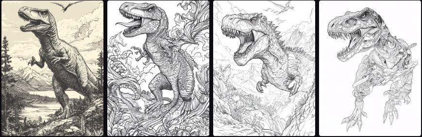 Prompt Midjourney pour Créer un Livre de Coloriage sur les Dinosaures