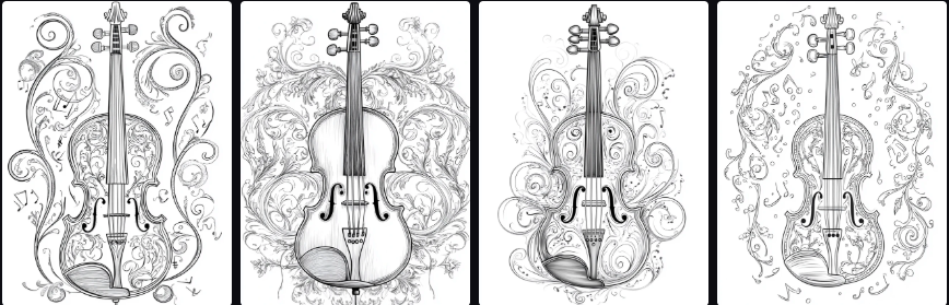 Prompt Midjourney pour Créer un Livre de Coloriage sur les Instruments de Musique