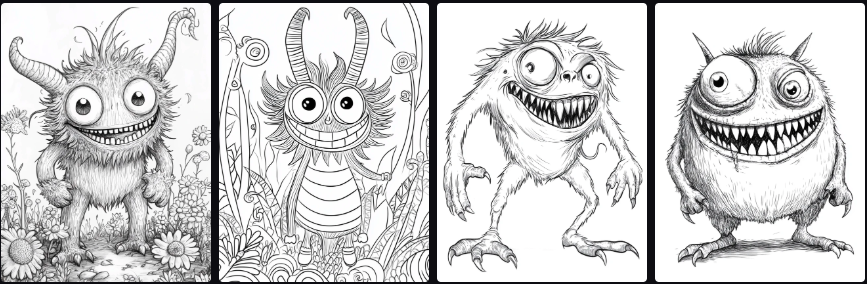 Prompt Midjourney pour Créer un Livre de Coloriage sur les Monstres Amusants