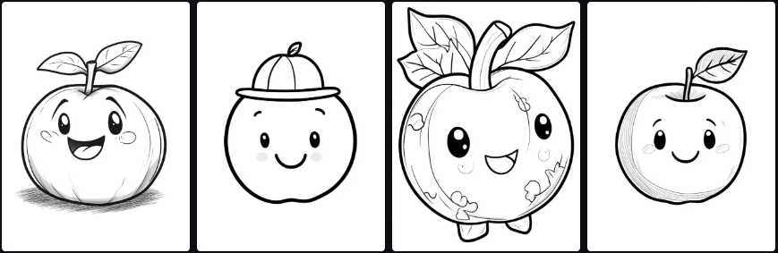 Prompt Midjourney pour Créer un Livre de Coloriage sur les Personnages Alimentaires