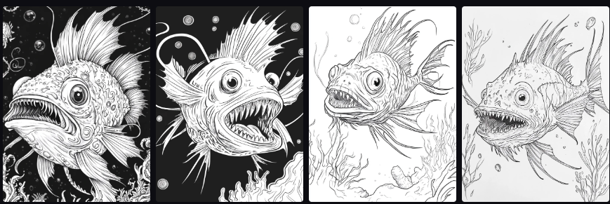 Prompt Midjourney pour Créer un Livre de Coloriage sur les Habitats Marins Profonds