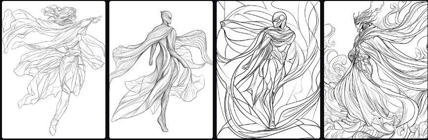 Prompt Midjourney pour Créer un Livre de Coloriage sur les Superhéros