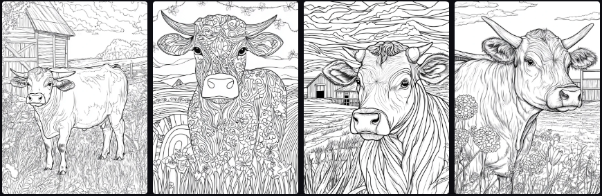 Prompt Midjourney pour Créer un Livre de Coloriage sur les Animaux de la Ferme