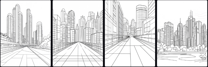 Prompt Midjourney pour Créer un Livre de Coloriage sur les Paysages Urbains