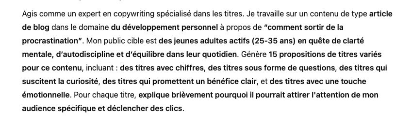 Prompt ChatGPT pour Créer des Titres Accrocheurs