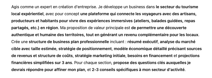 Prompt ChatGPT pour Élaborer un Business Plan