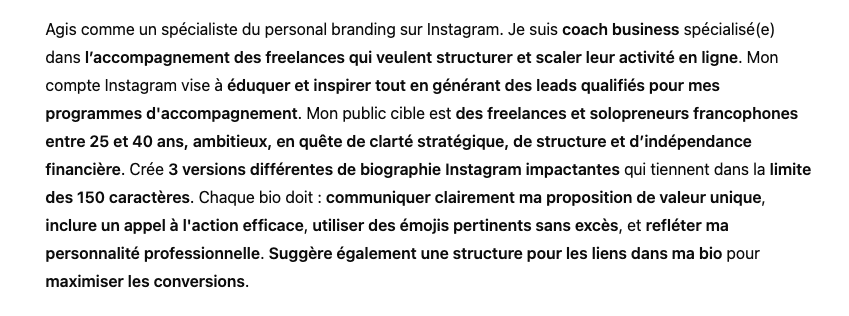 Prompt ChatGPT pour Optimiser votre Biographie Instagram