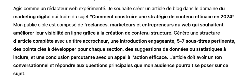 Prompt ChatGPT pour la Conception d'Articles de Blog