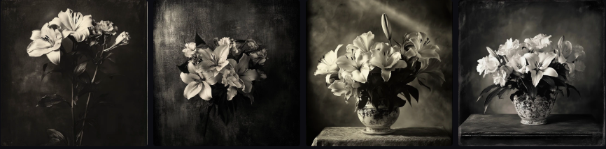 Prompt Midjourney pour l'Art Floral en Noir et Blanc