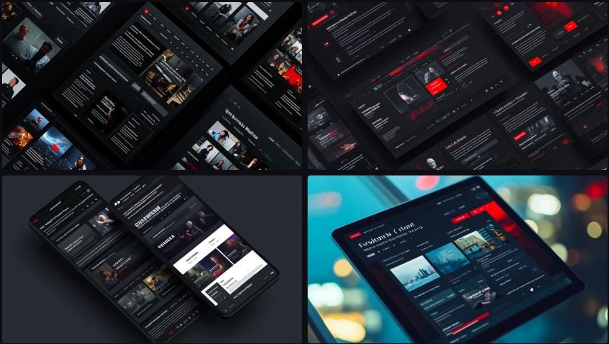 Prompt Midjourney pour l'UI et le Web Design d'un Site d'Actualités
