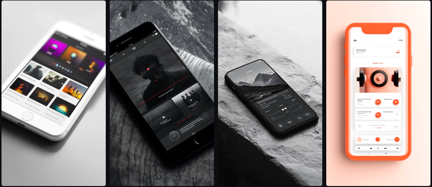 Prompt Midjourney pour l'UI et le Web Design d'une Application de Musique