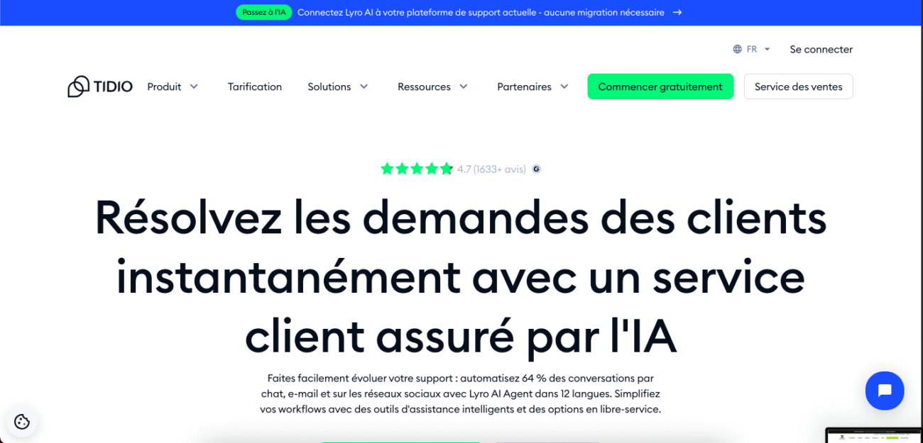 Tidio AI - outils IA pour le service client